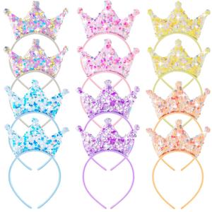 Juexica 12 Pack Princess Party Favors Princess Crowns Headband Decorations Glitter Sequin Headband for Birthday Proms Gifts(Multi Colors,Sequin)