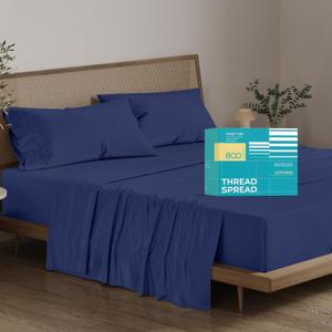 THREAD SPREAD 100% Egyptian Cotton Sheets Queen Size - 800 High Thread Count Sheets Queen, 4 PC Luxury Hotel Sheet for Queen Size Bed, 16" Deep Pocket Soft Sateen Cooling Bedding Sets, Navy Blue