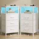 SONGMICS Nightstand with Charging Station, 3 Fabric Drawers, 11.8"D x 15.6"W x 29.9"H