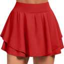 IUGA Tennis Skirt Pleated Skorts for Woman Double Ruffle Golf Skirts for Women Skort with Pockets Tummy Control Athletic (Large, Red)