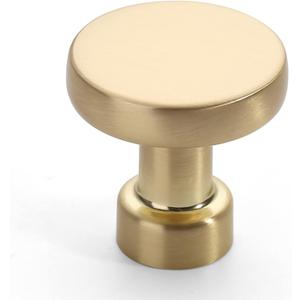 Amerdeco 10 Pack Brushed Brass Kitchen Cabinet Knobs Single Hole Cabinet Pulls Round Gold Drawer Knobs Dresser Knob for Bathroom Cabinets