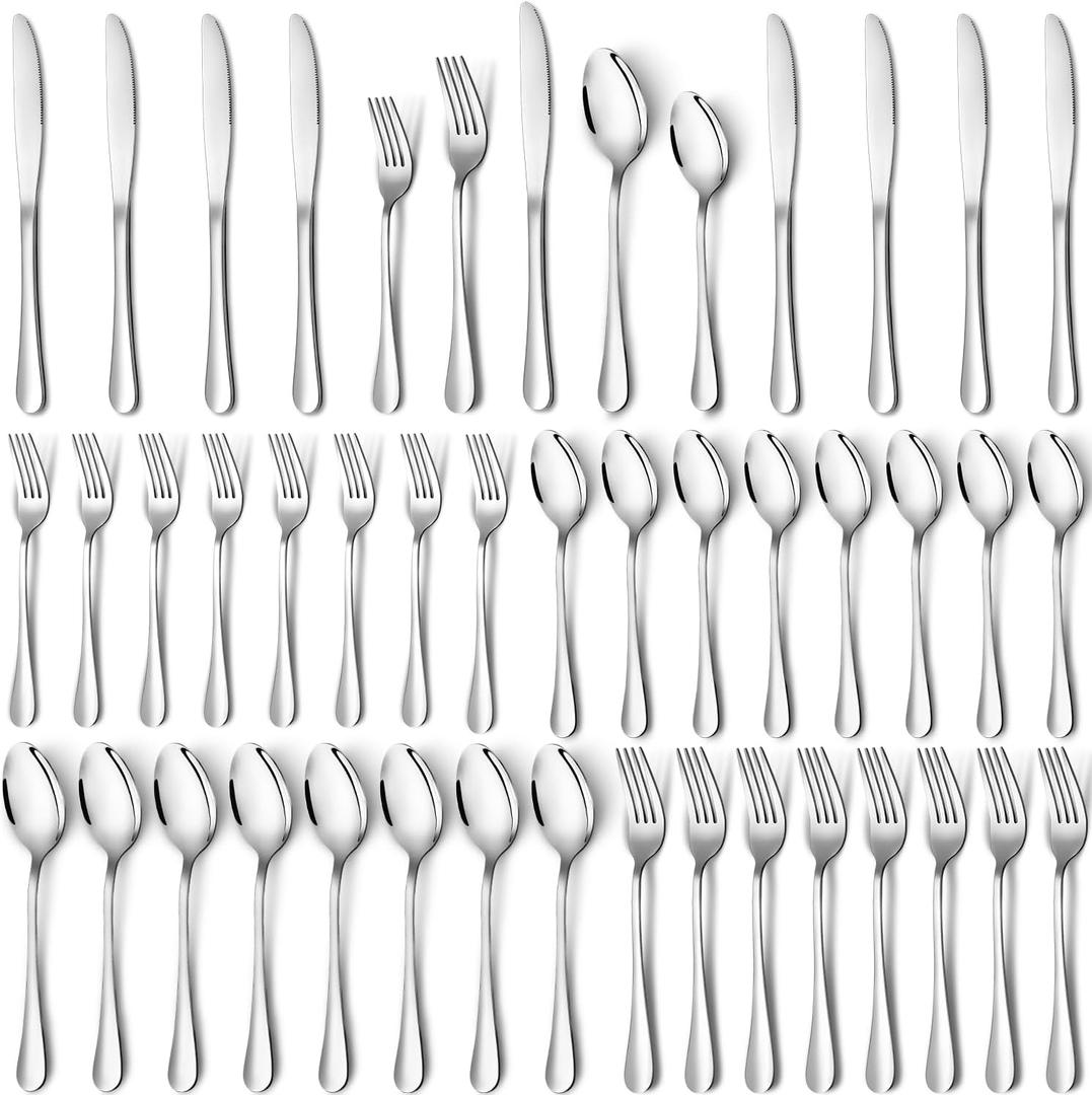 40 Piece Silverware Set, Stainless Steel Flatware Utensil Sets for 8, Silver Cutlery Set Includes Forks Spoons Knives, Mirror Polished, Dishwasher Safe