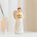 6.1 Inch Resin Angel Statue Holding Yellow Crystal Cross - Handcrafted White Religious Figurine, Christian Sympathy Gift for Women, Healing Home Decor for Easter Thanksgiving Christmas