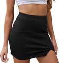 Women's Mini Pencil Skirt Side Slit High Waisted Bodycon Stretchy Basic Short Skirts for Women (Black)