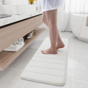 Buganda Memory Foam Bath Mat, 47" x 17", Ultra Soft and Non-Slip Bathroom Rugs, Water Absorbent and Machine Washable Bath Rug Runner for Bathroom, Shower, and Tub, Ivory