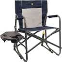 GCI OUTDOOR Freestyle Rocker with Side Table Camping Chair | Portable Folding Rocking Chair with Solid, Durable Armrests, Drink Holder & Comfortable Backrest  Heathered Indigo