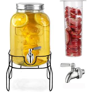 2 Gallon Drink Dispensers for Parties with18/8 Stainless Steel Spigot and Stand, Juice Jug Beverage Dispensers Glass Water Dispenser Lemonade Dispenser Sun Tea Glass Jar for Outside