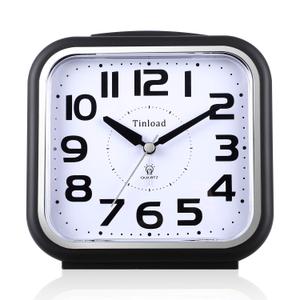 Non-Ticking Quiet Analog Alarm Clock, Soft Alarm Clock, Beep Sound, Increased Volume, Snooze and Battery Operated Light, Easy Adjustment, Black (Great for E)