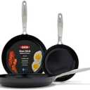 OXO Enhanced, 4 Piece Frying Pan Skillet Set, Healthy Ceramic Nonstick, PFAS-Free, Stainless Steel Handle, Dishwasher Safe, Oven Safe, Black