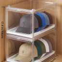 OKPOW Hat Organizer for Baseball Caps: 2 Pack Stackable Clear Display Box with Slide Drawer & Magnetic Door Holds up to 16 Caps, Dust-Free, Tool-Free Assembly