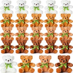 HyDren 24 Pcs Valentines Day Bears Bulk 8 Inch Bears Stuffed Animals Small Soft Bear Plush Stuffed Toy with Bow Tie for Birthday Wedding Valentine Party Gift Favors(Multicolor) (['White', 'Light Brown', 'Dark 'Coffee'])