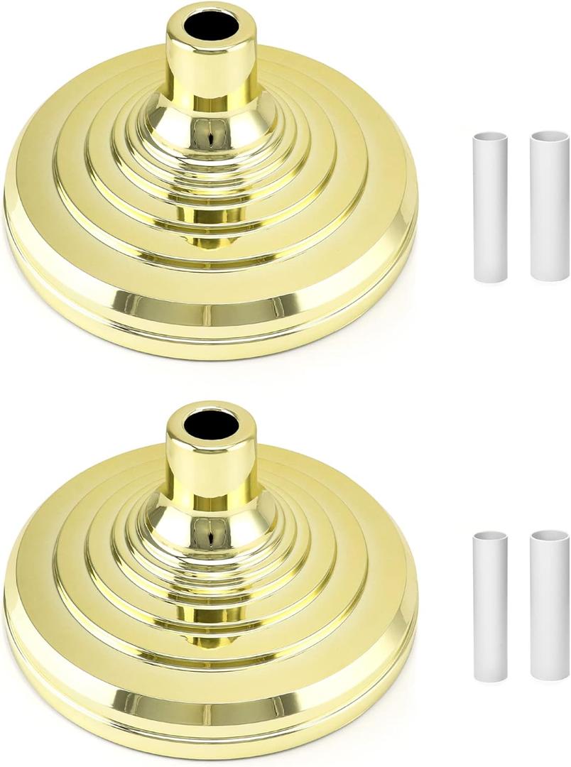 QWORK Flag Stand, 2 Pack Flag Base Stand for Indoor & Outdoor Flagpoles, Floor Base Stand, Compatible with 1.3 Inch and 1.1 Inch Diameter Flag Pole - Gold