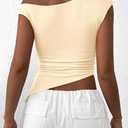 PRETTYGARDEN Womens Off The Shoulder Y2K Tops 2026 Summer Sleeveless Asymmetrical Ruched Going Out Tank Top Fashion Clothing (Yellow, S)