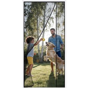 Sunolga Magnetic Screen Door Fits Door Size 35 x 80 Inch, Actual Screen Size 37 x 81 Inch, Reversible Left Right Side Opening, Sturdy Polyester Mesh Curtain Hands Free for Patio, Sliding Door, Black