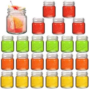 Lawei 24 Pack 2oz Shot Glasses Mini Mason Jar, Clear Mini Shot Glass Cups, Small Shooter Glasses for Vodka, Whiskey, Tequila, Espressos, Spirits and Liquors, Heavy Base Cup Shot Glasses Bulk