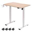 yaaqoo Small Standing Desk with Wheels, 35" x 24" Whole Piece Electric Height Adjustable Desks, Rolling Sit Stand Workstation with Cup Holder, Hook, White Frame, Oak Table Top
