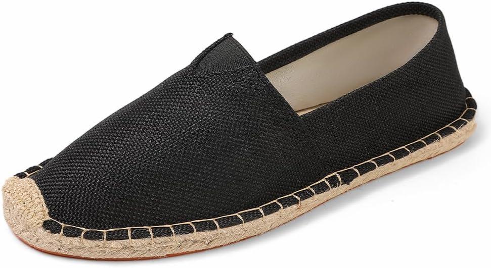 Closed Toe Canvas Slip on Flat Espadrilles Loafers for Men and Women (7.5 Women/6.5 Men, Black)