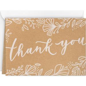 Hallmark Bulk Wedding Thank You Cards, 100-Pack (Kraft, Flowers)