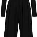 PRETTYGARDEN Womens Jumpsuit Dressy Casual Spring Fall Fashion One Piece Outfits Long Sleeve Mock Neck Wide Leg Pants Rompers (XX-Large, Black)