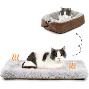 Self Warming Cat Bed, Foldable Self Heated Cat Mat Extra Warm Thermal Heating Pet Pad 24 x 20 inch for Indoor Outdoor Cats, Non-Slip Bottom Washable Non Electric Black (Brown)