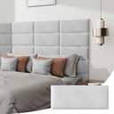 Peel and Stick Headboard for Queen Size, Upholstered Velvet Fabric Wall Mounted Headboard, Pack of 6 Panels (Each 24"x10", Light Gray)