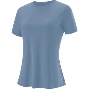 Blingfit Workout Tops for Women Short Sleeve Yoga Shirts Sports Gym Tshirts Quick Drying Running Top UPF 80+ Sun Protection (Blue, XL)