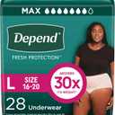 Depend Fresh Protection Adult Incontinence & Postpartum Bladder Leak Underwear for Women, Disposable, Maximum, Large, Blush, 28 Count, Packaging May Vary
