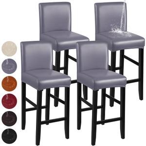 Bar Stool Covers, Stretch Waterproof PU Bar Stool Slipcover Removable Washable Bar Stool Chair Covers, High Chair Cover with Elastic Bands (4 Pack, Grey)