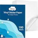 Premium Printable Vinyl Sticker Paper for Inkjet & Laser Printer, 100 Sheets Matte White Waterproof Decal Paper, Dry Quickly and Holds Ink Beautifully