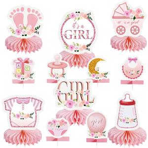 12 Pcs Baby Shower Center Pieces Decoration For Table - Pink Baby Shower Decorations For Girl - Vivid Printing - Thick Cardboard - Rose Gold Centerpieces For Tables
