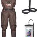 Probite Fishing Chest Waders for Men Women with Boots Waterproof 2-ply Nylon PVC Lightweight Waders for Hunting(M8/ W10, Brown)