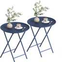 Garden 4 you Folding TV Tray Table, Metal Round Side Table, Blue Dinner Table with Metal Frame, Modern Outdoor Tray Table for Living Room, Bedroom, Patio & Small Spaces, 2 Packs, 2 PCS