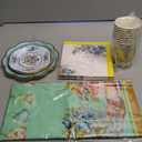 WorldBazaar Tea Party Supplies Floral Party Dinnerware 12 Set Paper Tea Cups and Saucers, Plates Napkins Tablecloth Birthday Table Decorations Girls Kids Adults Woman