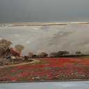 JiazuGo Vintage Farmhouse Framed Wall Art, Red Poppies Field Landscape with Country Cottage, Rustic Canvas Painting Print for Living Room Bedroom Decor, Ready to Hang, 20x40 Inch