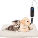 Pet Heating Pad,LED Real-Time Display of Heating Pad Temperature,Heated Bed for Dogs Cats, Preset temperatureand time,with Includes Soft Washable Fleece cover17 X 18"