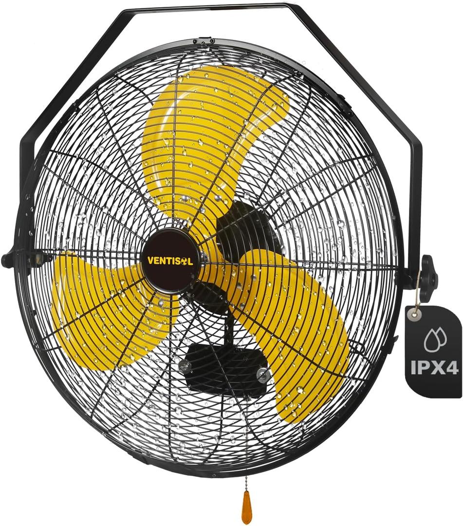 VENTISOL 20 Inch Waterproof Wall Mount Fan, High Velocity 3-Speeds 4650 CFM Heavy Duty for Home, Workshop, Industrial, Barn, Greenhouse, ETL Listed