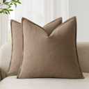 Foindtower Pack of 2, Decorative Linen Soild Throw Pillow Covers Soft Accent Cushion Case Boho Farmhouse Neutral Pillowcase for Chair Couch Sofa Bedroom Living Room Home Decor 20 x 20 Inch Light Brown