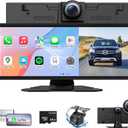 Upgrade Wireless Carplay Screen for Car with 4K Dash Cam, 11.26'' Portable A-pple CarPlay & Android Auto Car Stereo Touchscreen with Backup Camera, Mirror Link/GPS Navigation/Bluetooth/Siri/FM