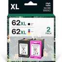 BKBKC Compatible 62XL Ink Cartridge Replacement for HP Envy 5540 5549 5640 5660 7640 OfficeJet Mobile 250 200 OfficeJet 5740 5741 8040, Black, Tri-color, 2-Pack