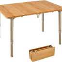 ATEPA Coffee Table Picnic Table, Small Bamboo Folding Table, Portable Camping Table with Carry Bag Adjustable Height, Easy to Carry for Outdoor Beach Backyard, 23.6''(L) x15.7''(H)