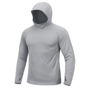 TACVASEN Mens UPF 50+ Fishing Shirts Rash Guard Long Sleeve UV Sun Hoodie Hiking Running Swim Athletic Workout Shirt SPF Protection Grey