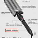 Three Barrel Curling Iron 1 Inch with LED Display, 15 Heat Settings 180-430F, Tourmaline Ceramic Triple Hair Waver for Beach Waves, Dual Voltage 110-240V, Auto Shut-Off, Glove Included, Gray