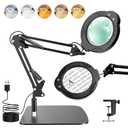 10X 30X Magnifying Glass with Light and Stand, Desktop LED Magnifying Lamp with Base and Clamp, 5 Color Modes, 3 Dimmable Levels Hands Free Magnifying Glass for Reading, Close Work, Crafts, Jewelry