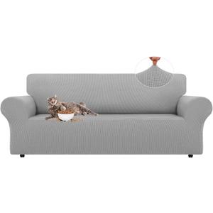 LURKA Stretch Sofa Slipcovers 1 Piece Couch Covers for 3 Cushion Couch Sofa Furniture Protector Full Sofa Covers with Elastic Bottom for Kids and Dog (Large, Sliver)