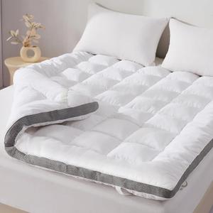 SAPHREAS 3 Inch Memory Foam Mattress Topper Queen Size, Extra Soft Pillow Top Mattress Pad with Breathable Air Mesh Sides, Back Pain Relief, Fluffy Shredded Foam Filled (Strap)