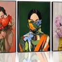 JWDXNOOK 3Pcs Abstract Women and Flowers Wall Art Modern Female Floral Portrait Canvas Paintings Print Minimalist Color Poster Wall Decor Suitable for Living Rooms Bedrooms and Bathrooms (Unframed)