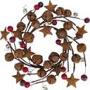 Winlyn 4 Pcs Christmas Jingle Bells Candle Rings Rusty Bells and Stars Wreaths Burgundy Berries 4.1" Center Mini Decorative Wreaths for Primitive Farmhouse Holiday Home Table Decoration Centerpiece