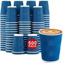Lamosi 500-Count 12 oz Insulated Paper Coffee Cups Bulk, Disposable Corrugated Cups 12oz, Kraft Ripple Wall Design for Hot Beverage or Cold Drink Office Home Party Travel Cafe (Navy)