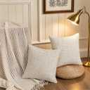 Set of 2 Decorative White Throw Pillow Covers 20x20 No Cusion Inserts, Boho Pillow Cases for Couch Sofa Bed Living Room, Soft Textured Chenille Case with Zipper Gift Home Deco, Creamy-White