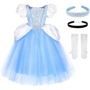 TYHTYM Deluxe Princess Costumes Little Girls Dress Kids Fancy Gown Cosplay Halloween Party 2-11T (Blue)